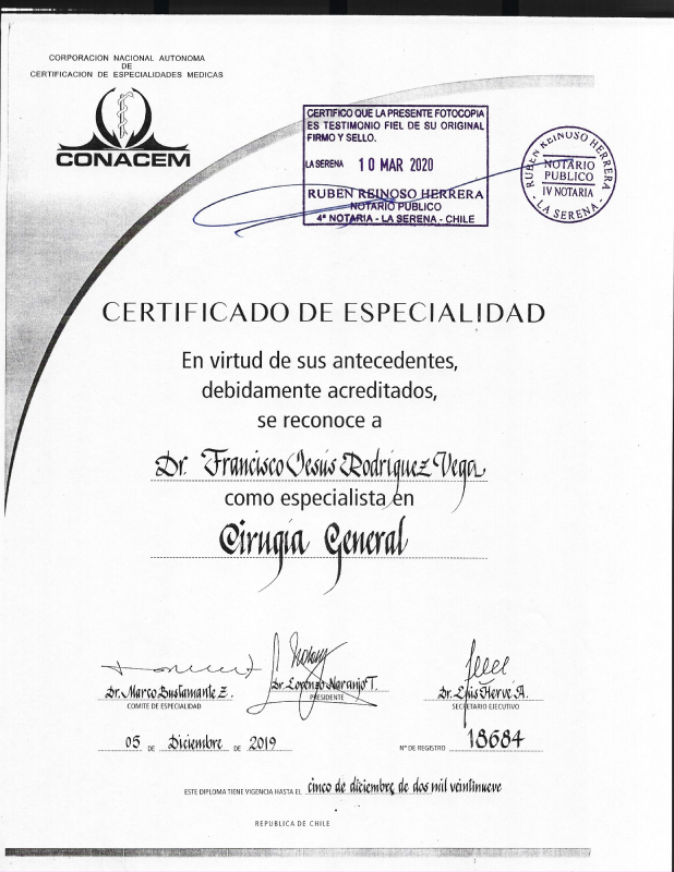 Certificado especialista en cirugia general, Conacem