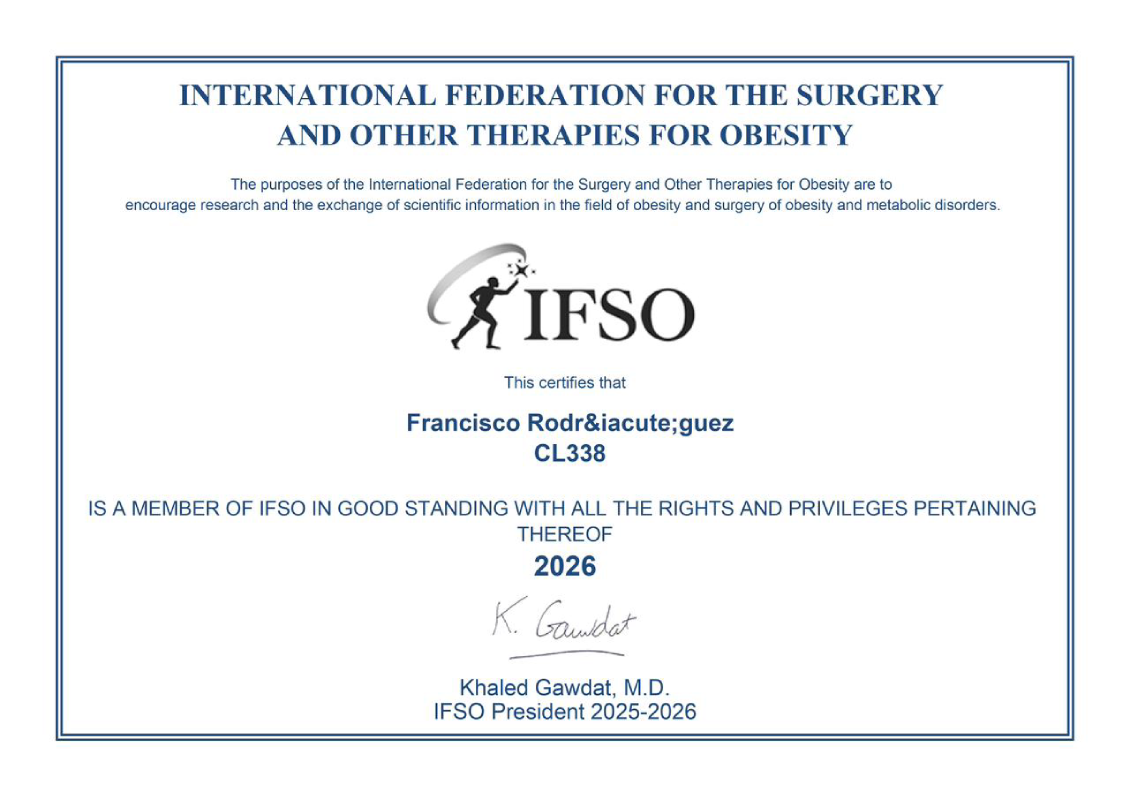 Certificado de membresía IFSO